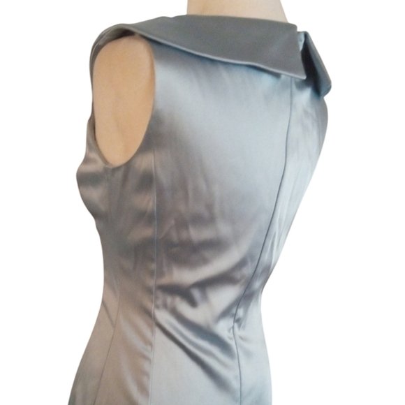 Tahari Powder Blue Collared Neckline Ruched Side Satin Cocktail Dress Size 2 - Picture 8 of 10
